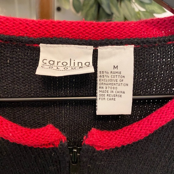 Vintage Carolina Colours Embroidered Santa Christmas Full Zip Sweater Cardigan M - Picture 10 of 10